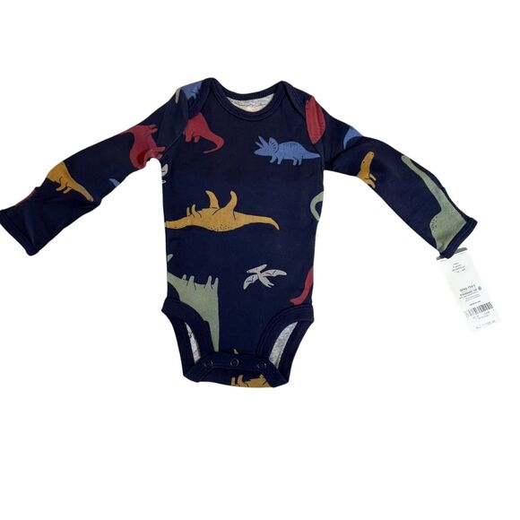 Carter's Bodysuits Long Sleeve Newborn Boy 4 Pc Snap Dinos Animal Stripe NWT - Picture 4 of 6